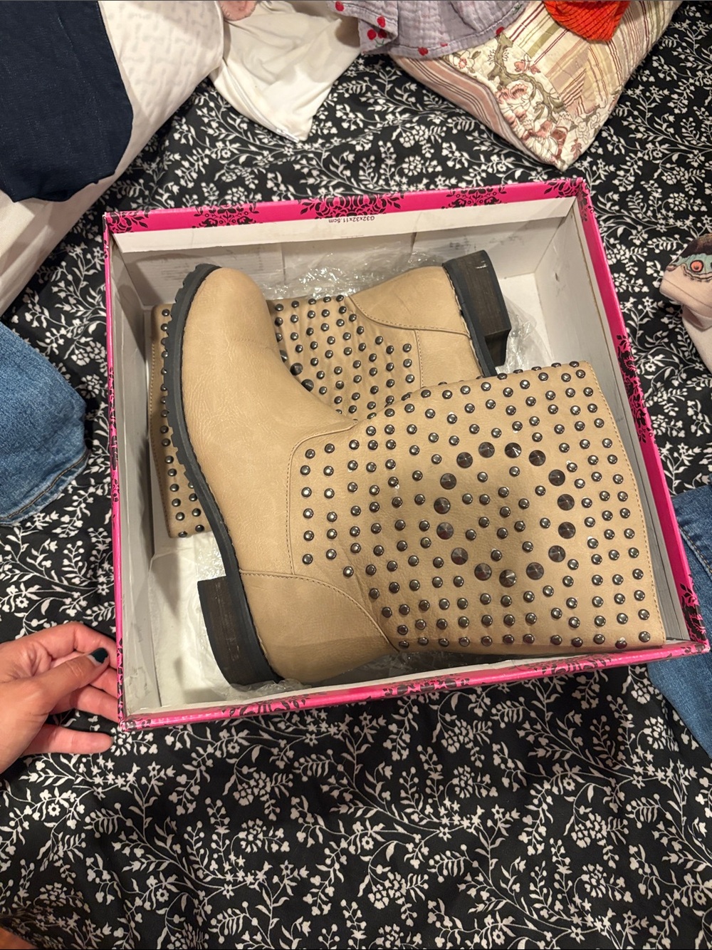 Studded Mid-Calf Women’s Boots in Beige